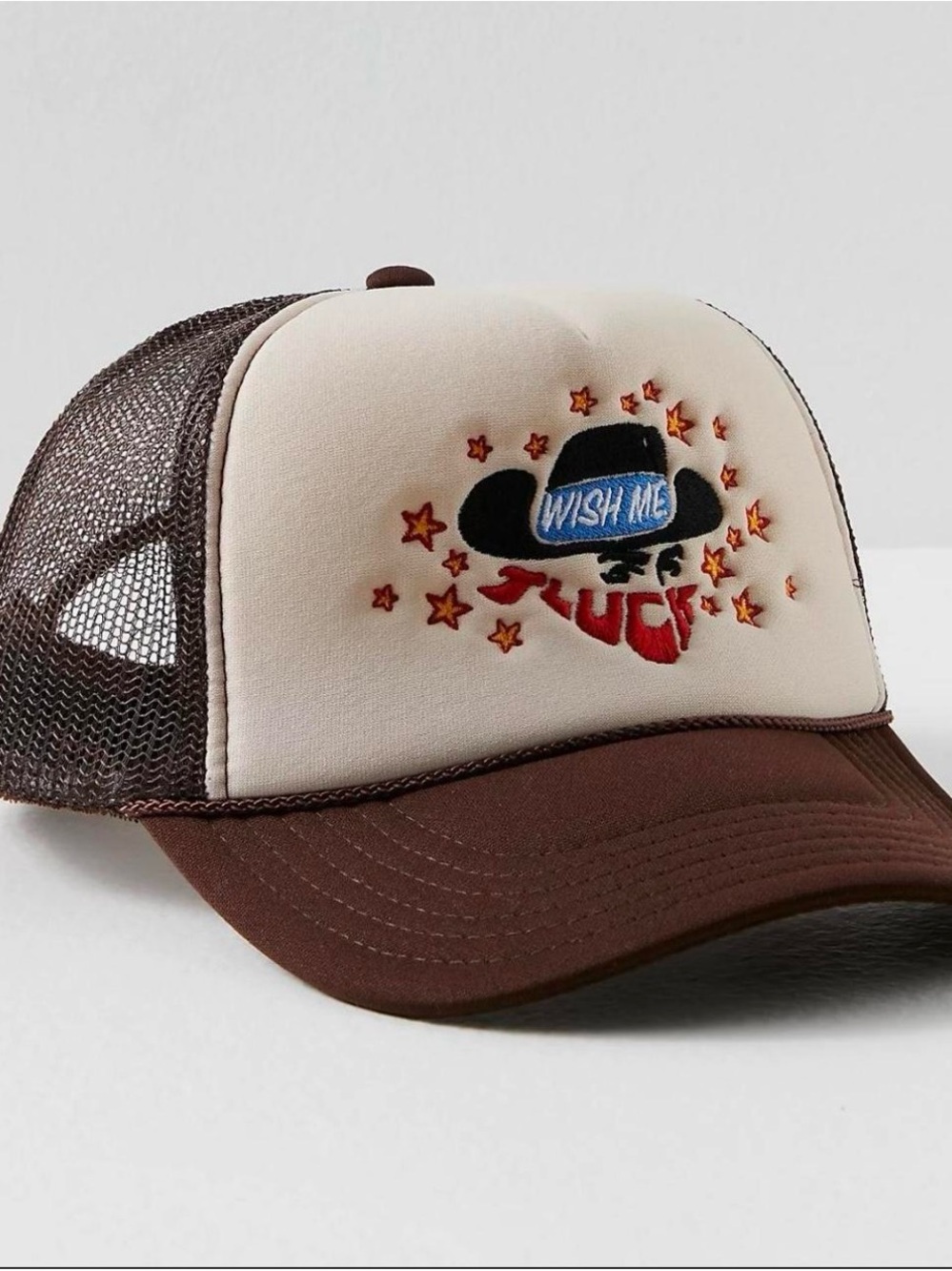 Wish Me Luck embroidered trucker hat